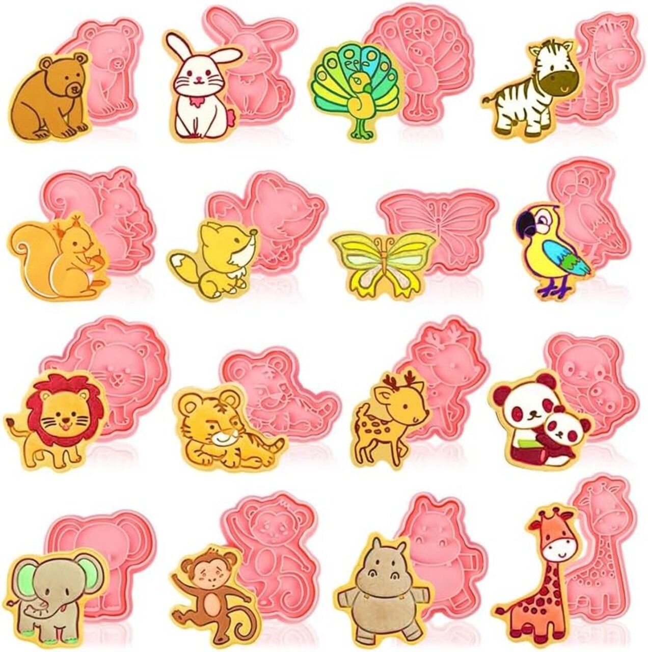 16-Piece Animal Cookie Cutter Set – 3D Jungle & Safari Cookie Plunger Stamps, DIY Press Molds for Baby Shower, Birthday, Party Baking, Clay & Biscuit Crafts